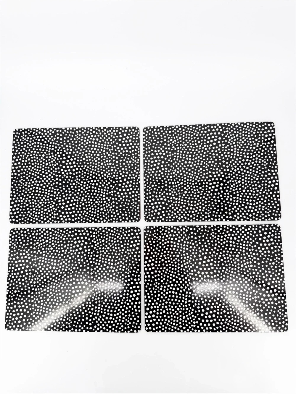 Crate and Barrel Set of 4 Hardmat Hardboard Placemats Kinzey Black Polka Dot